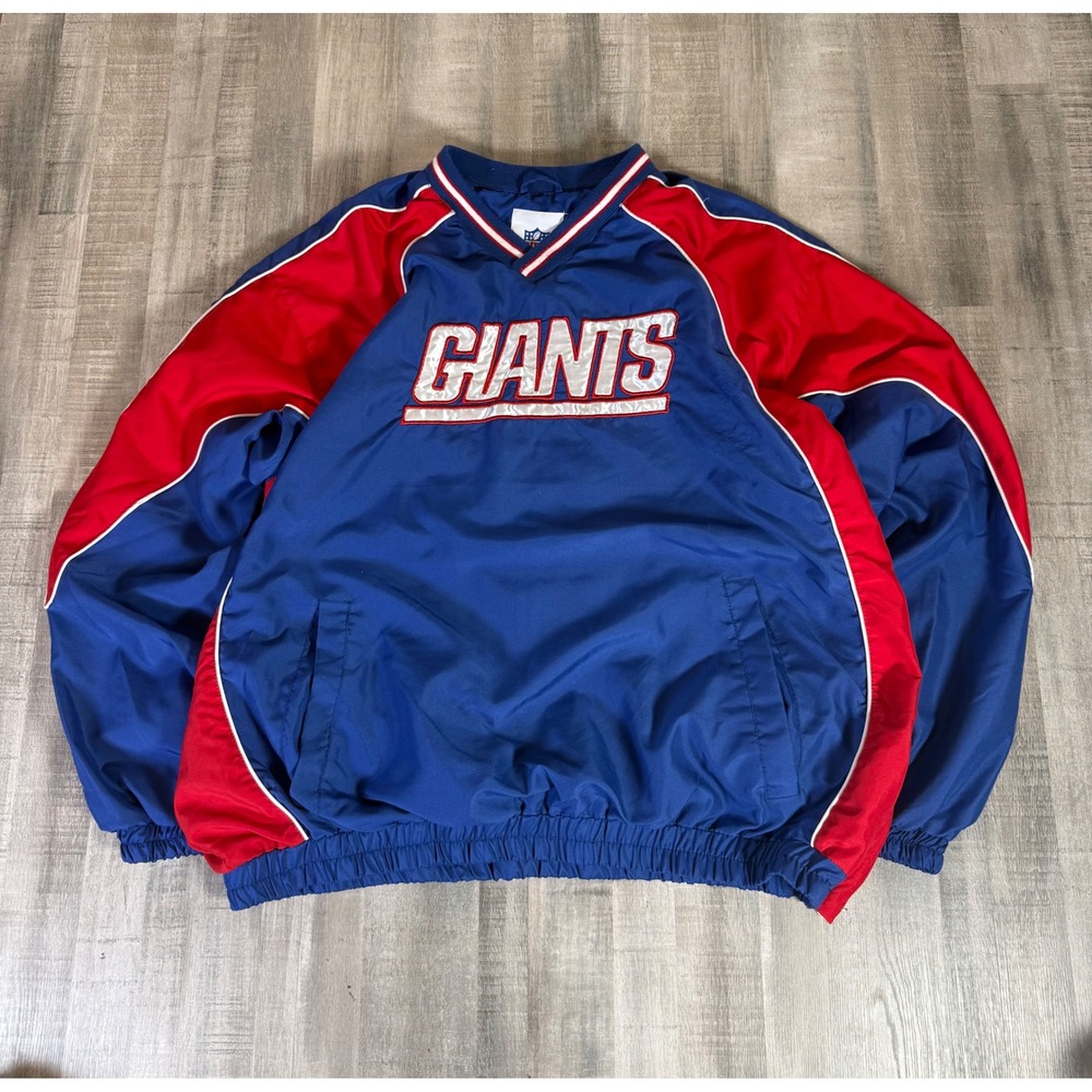 NFL New York Giants Windbreaker Jacket Mens XXL Blue Red V-Neck Pullover Lined